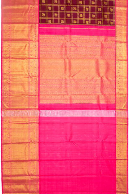 Kanchipuram Silk Checks And Butta Burgundy Saree