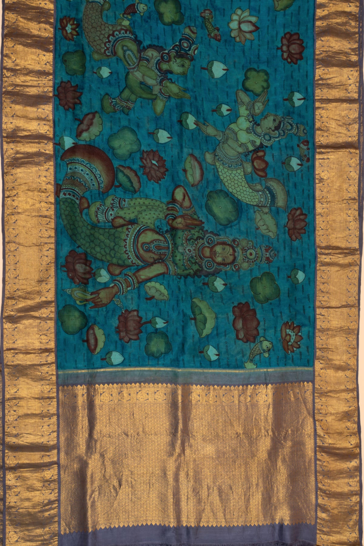 Kanchipuram Silk Kalamkari Blue Saree