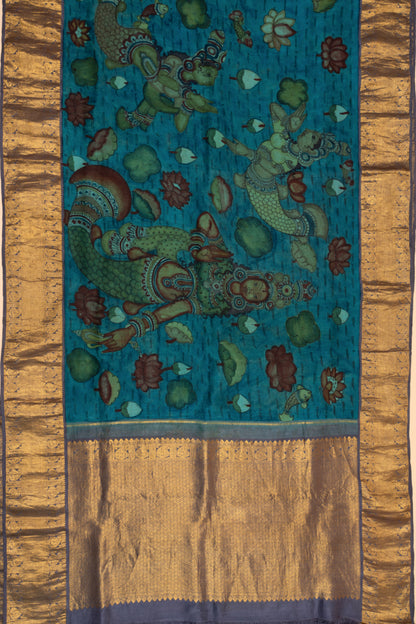 Kanchipuram Silk Kalamkari Blue Saree