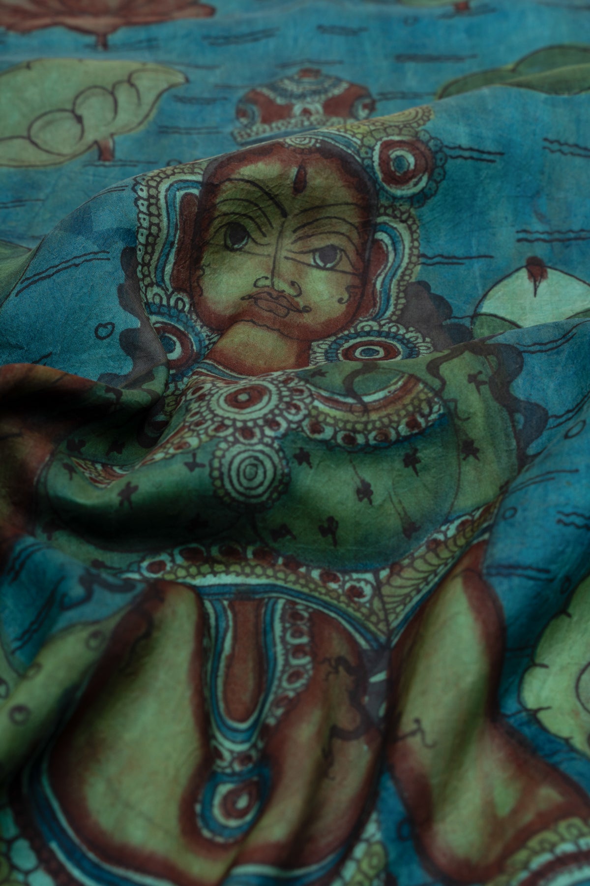 Kanchipuram Silk Kalamkari Blue Saree