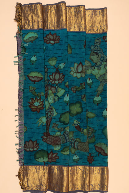 Kanchipuram Silk Kalamkari Blue Saree