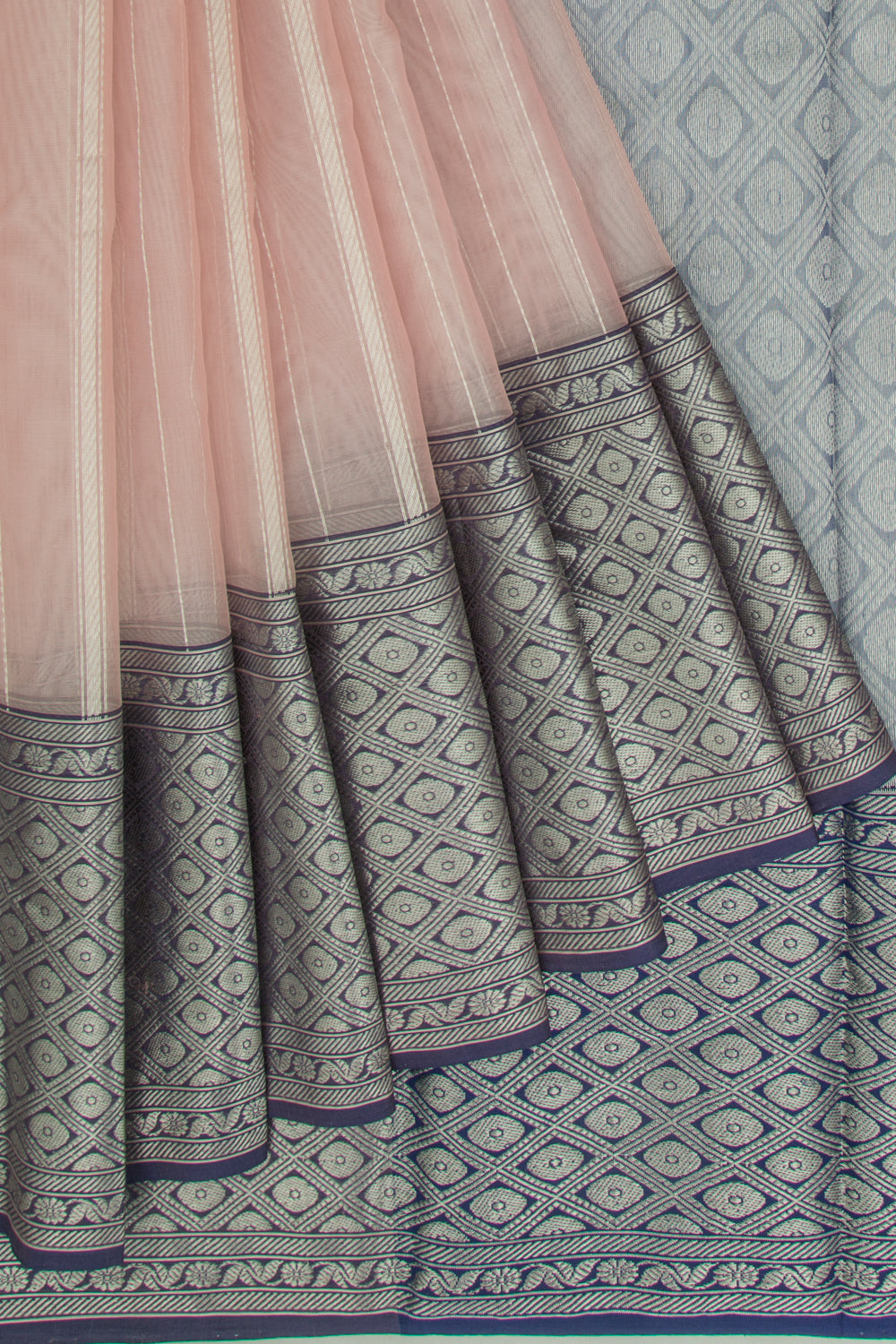 Chanderi Kora Organza Vertical Lines Peach Saree