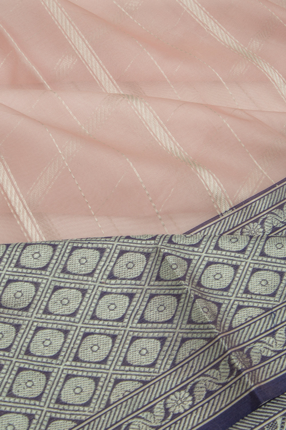 Pure Chanderi Kora Organza Vertical Lines Peach Saree
