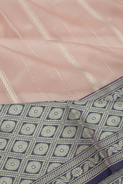 Pure Chanderi Kora Organza Vertical Lines Peach Saree