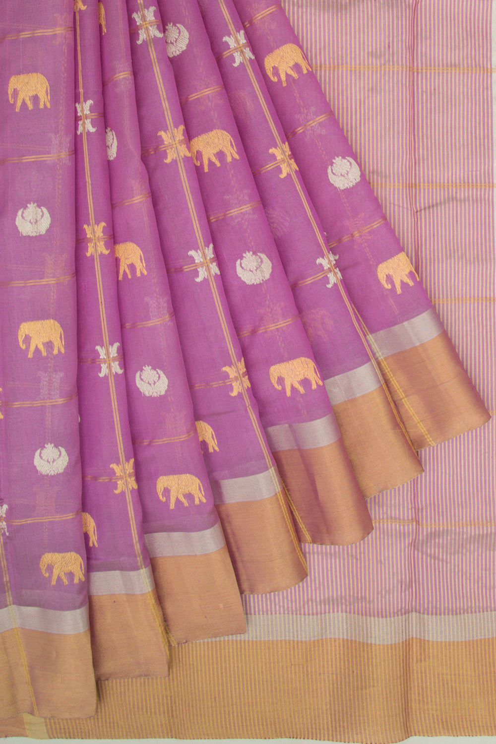 Chanderi Silk Checks And Butta Lavender Saree