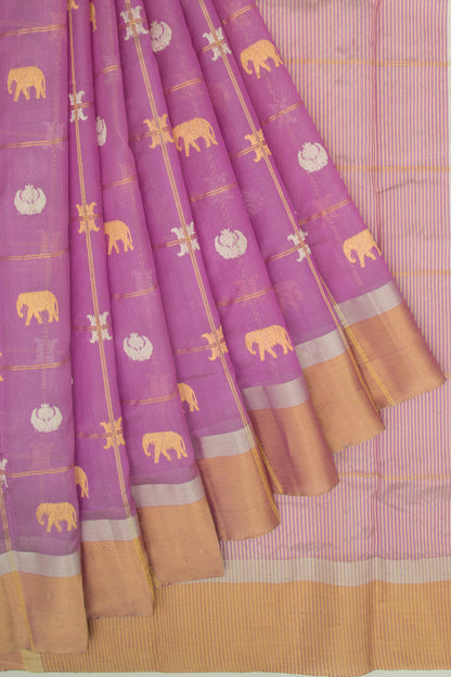 Chanderi Silk Checks And Butta Lavender Saree