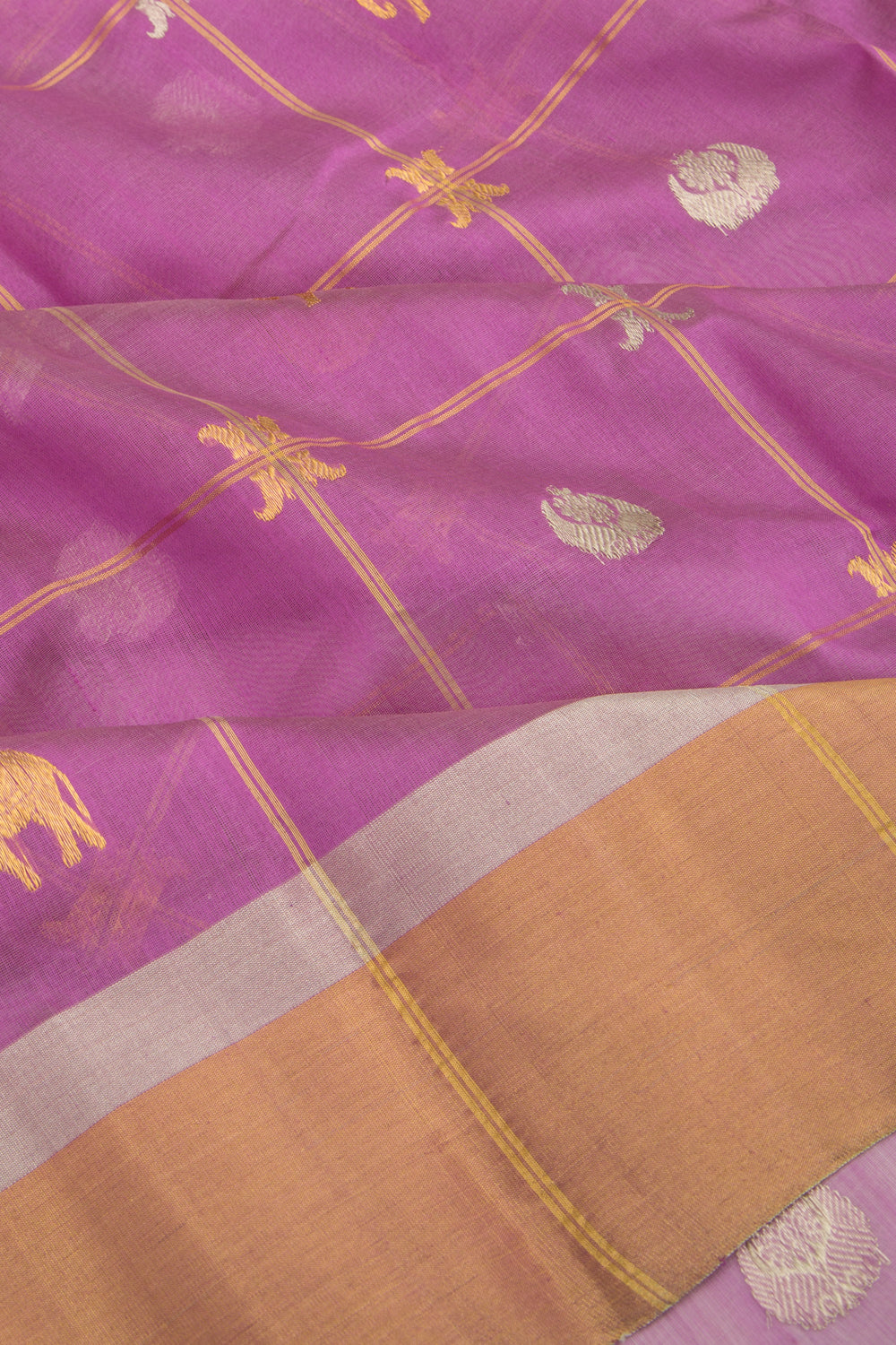 Pure Chanderi Silk Checks And Butta Lavender Saree
