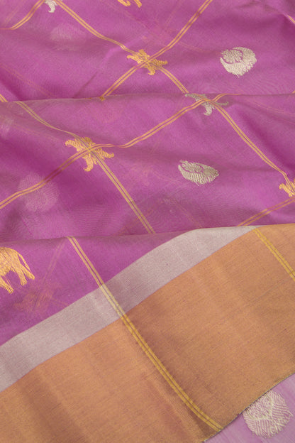 Pure Chanderi Silk Checks And Butta Lavender Saree