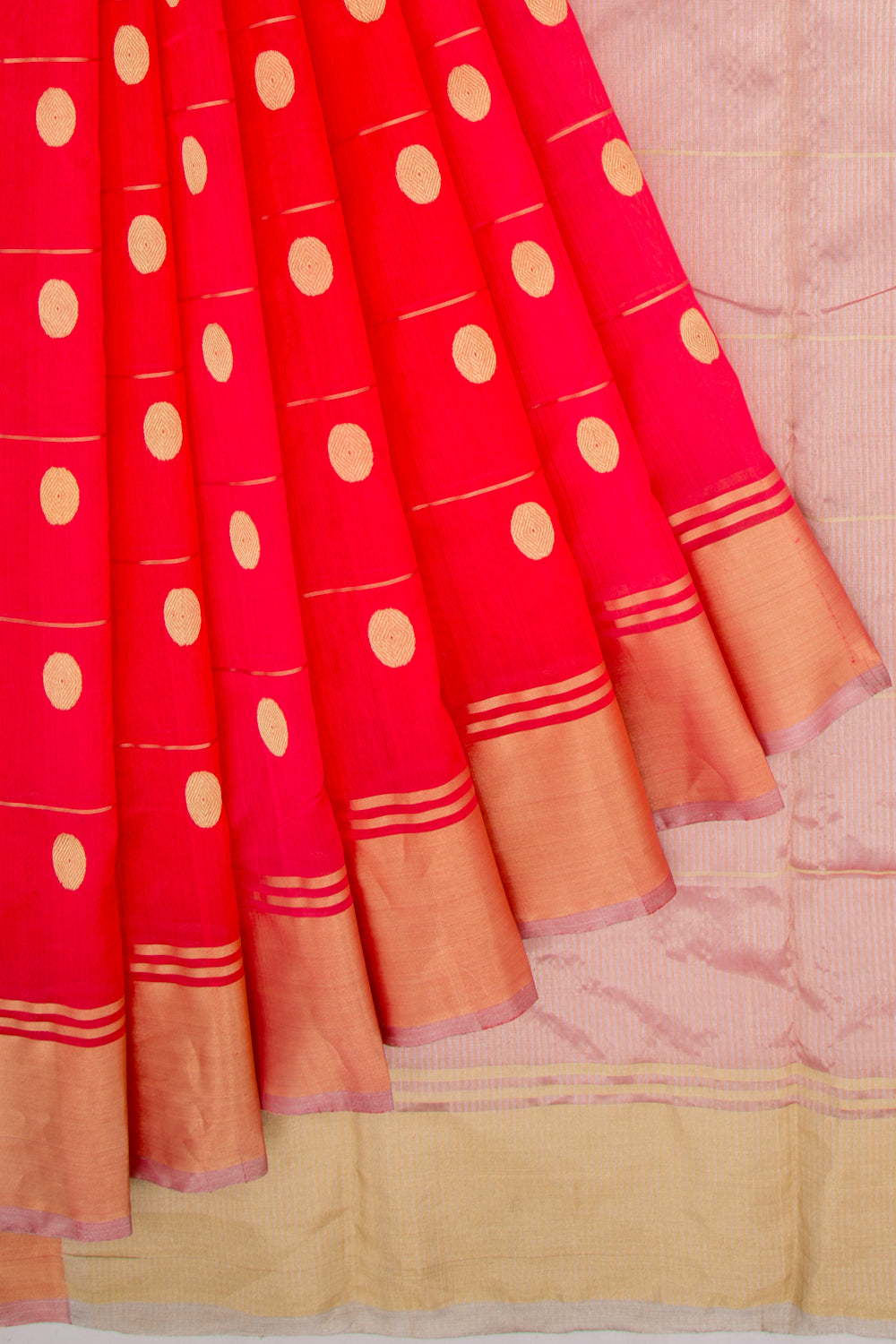 Chanderi Silk Lines And Butta Red Saree