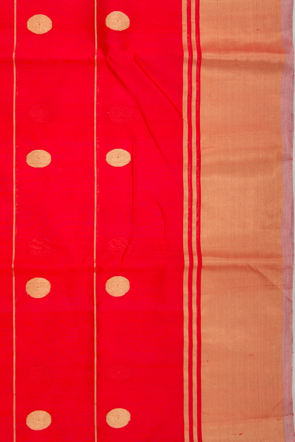 Pure Chanderi Silk Lines And Butta Red Saree
