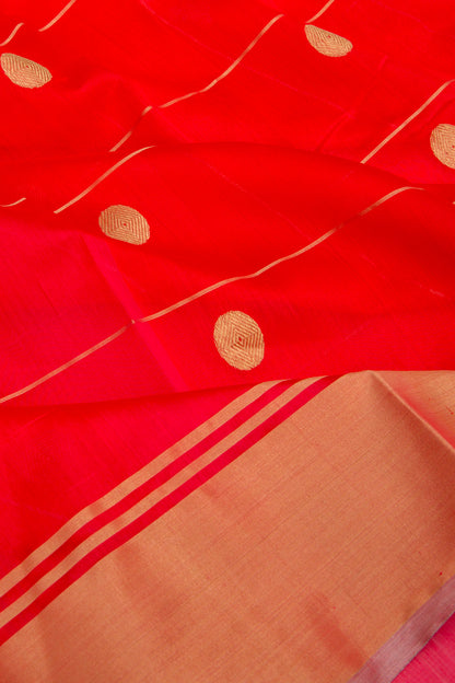Pure Chanderi Silk Lines And Butta Red Saree