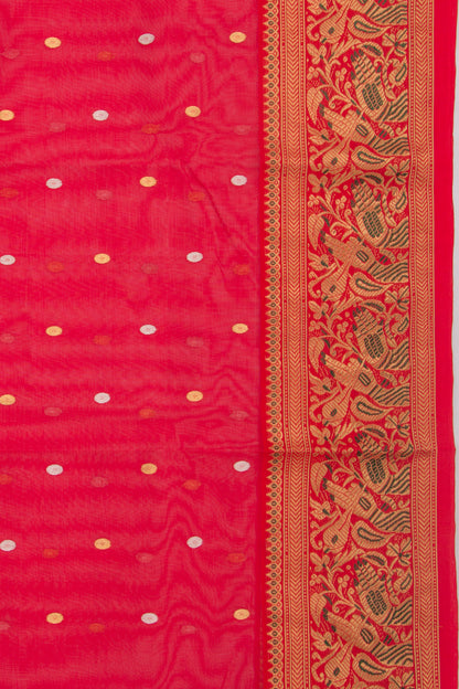 Chanderi Kora Organza Butta Red Saree