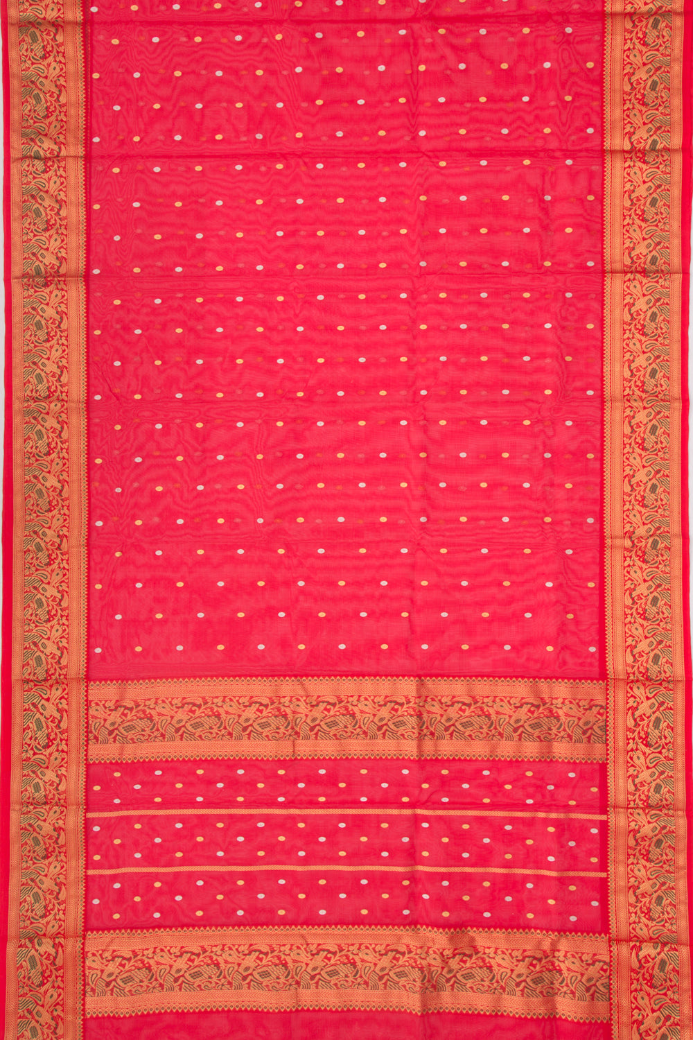 Chanderi Kora Organza Butta Red Saree
