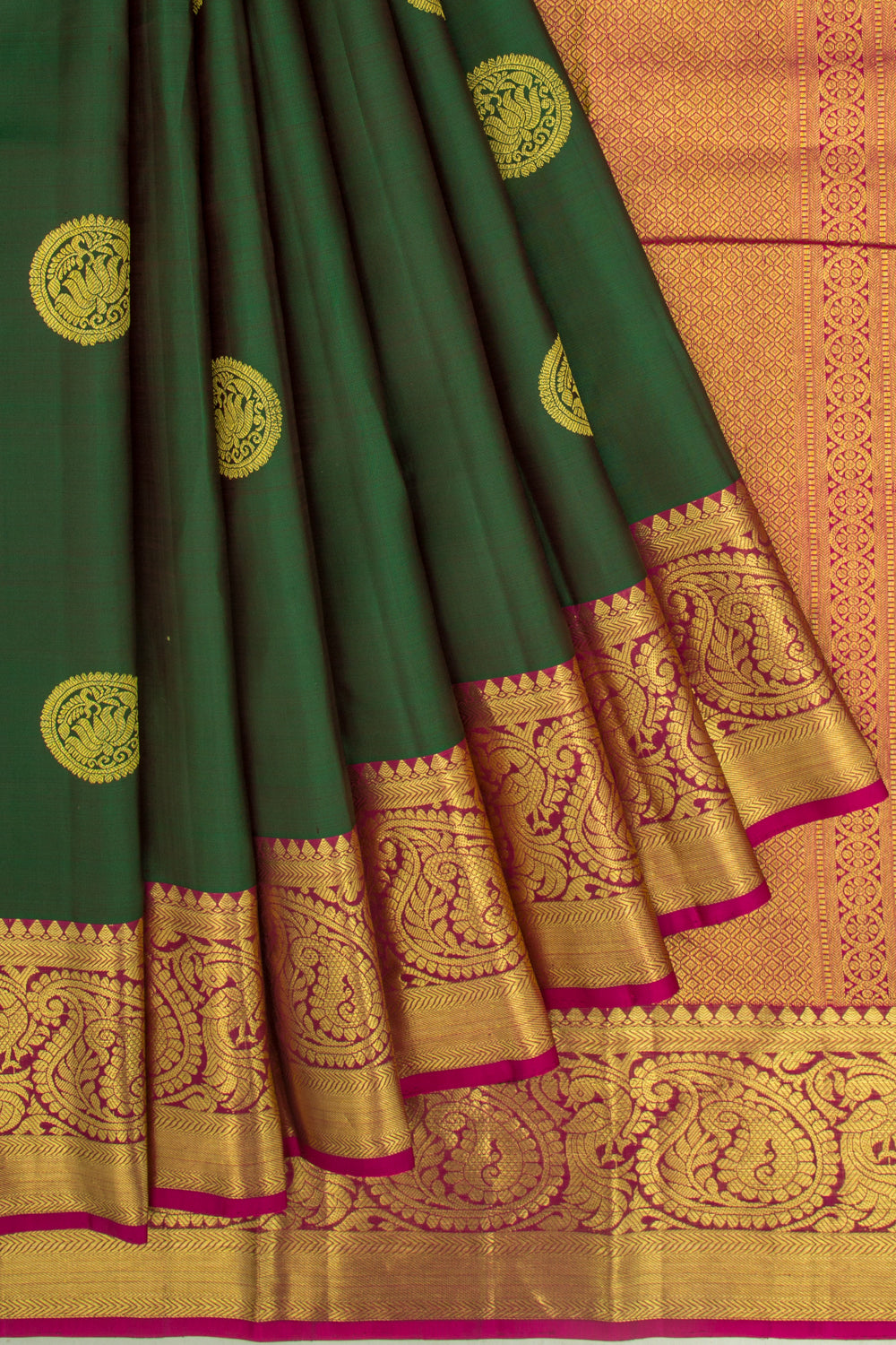 Kanchipuram Silk Butta Dark Green Saree