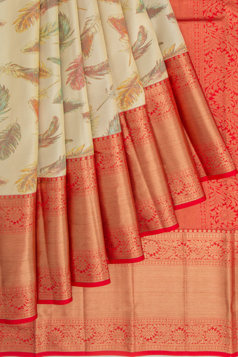 Kanchipuram Silk Jacquard Cream Saree