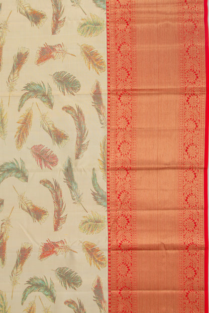 Kanchipuram Silk Jacquard Cream Saree