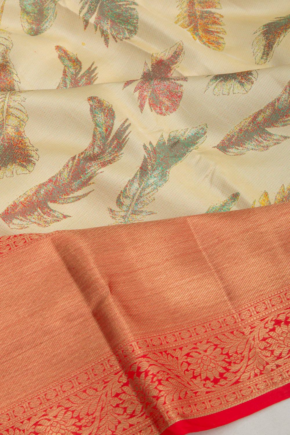 Kanchipuram Silk Jacquard Cream Saree