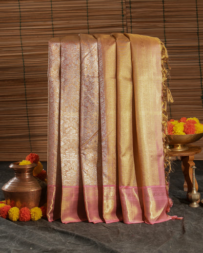 Kanchipuram Silk Tissue Brocade Pastel Pink Saree