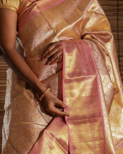 Kanchipuram Silk Tissue Brocade Pastel Pink Saree