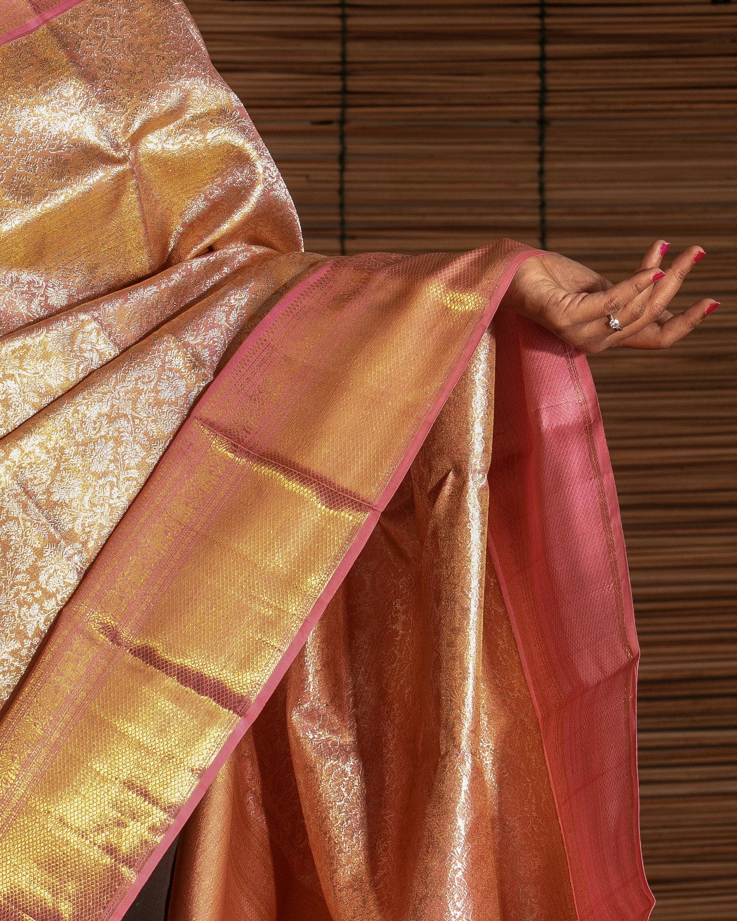 Kanchipuram Silk Tissue Brocade Pastel Pink Saree