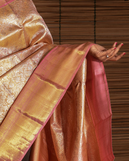 Kanchipuram Silk Tissue Brocade Pastel Pink Saree