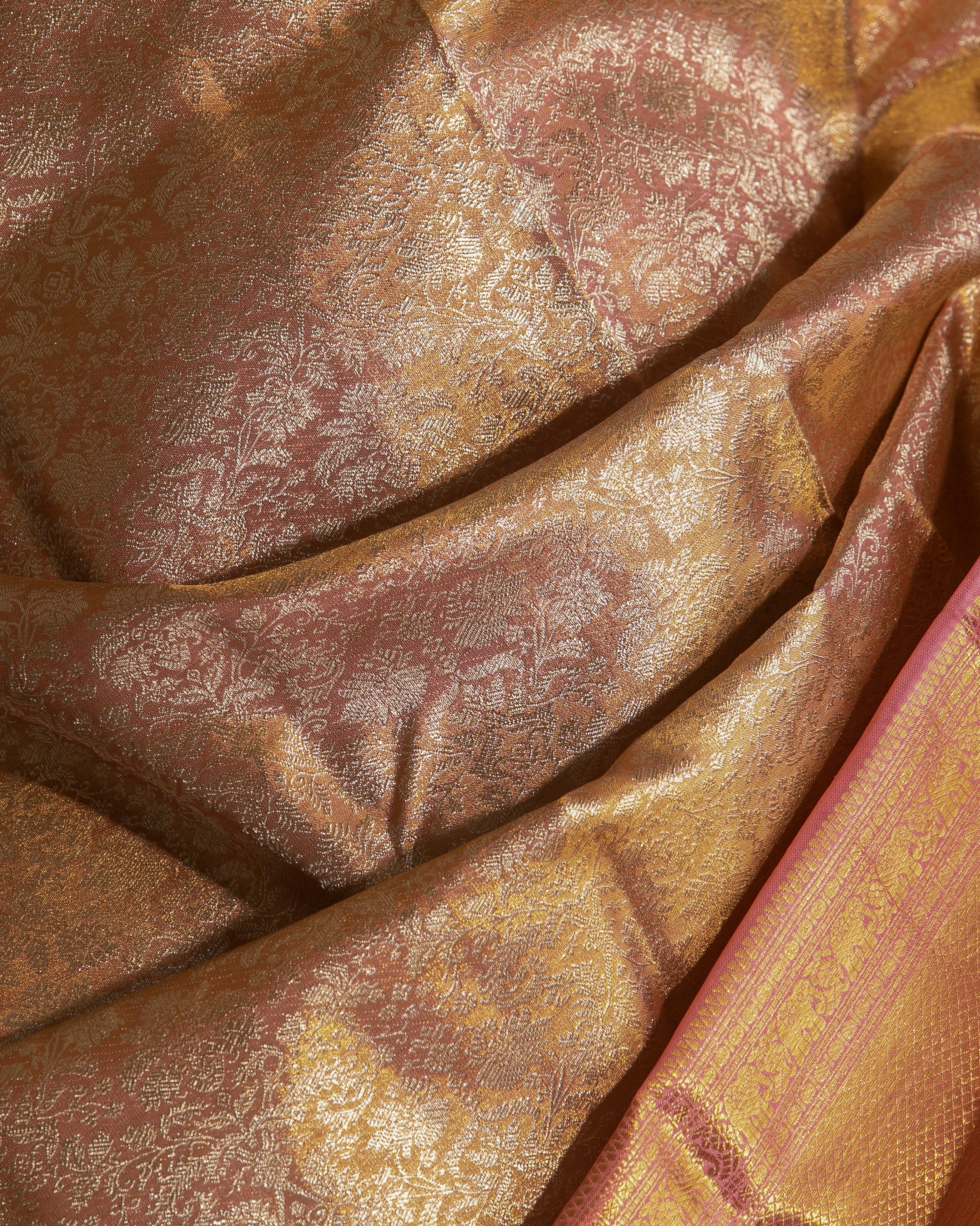 Kanchipuram Silk Tissue Brocade Pastel Pink Saree