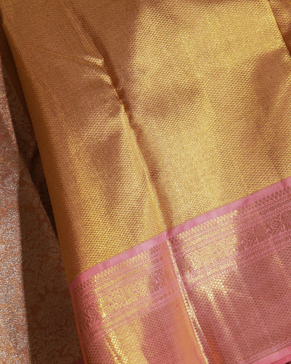 Kanchipuram Silk Tissue Brocade Pastel Pink Saree