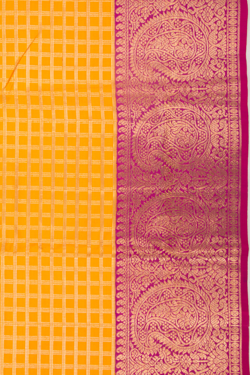Kanchipuram Silk Checks Mustard Yellow Saree