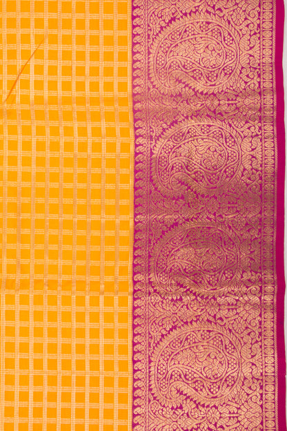 Kanchipuram Silk Checks Mustard Yellow Saree