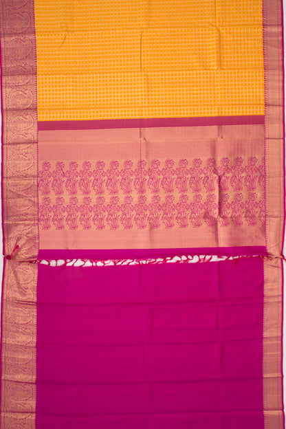 Kanchipuram Silk Checks Mustard Yellow Saree