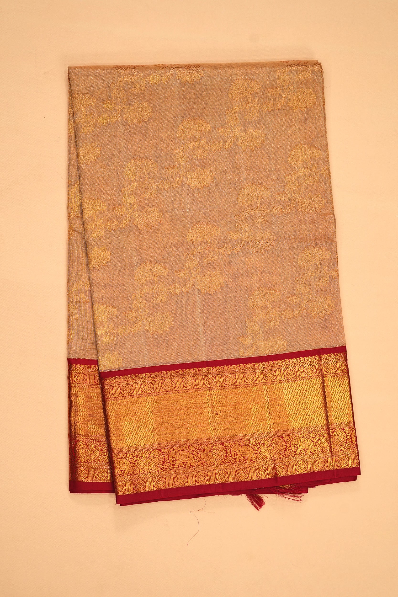 Kanchipuram Silk Tissue Jaal Cream Saree
