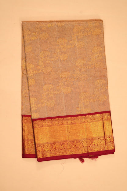 Kanchipuram Silk Tissue Jaal Cream Saree