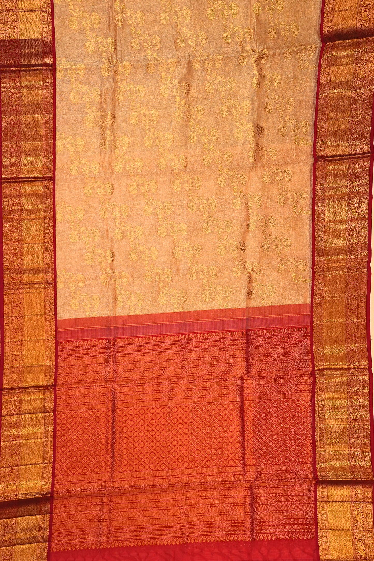 Kanchipuram Silk Tissue Jaal Cream Saree