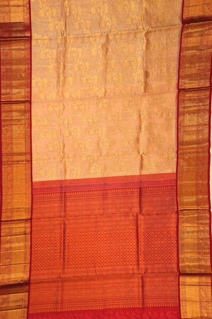 Kanchipuram Silk Tissue Jaal Cream Saree