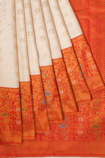 Kanchipuram Silk Brocade Cream Saree