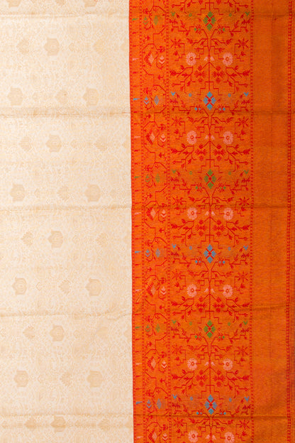 Kanchipuram Silk Brocade Cream Saree