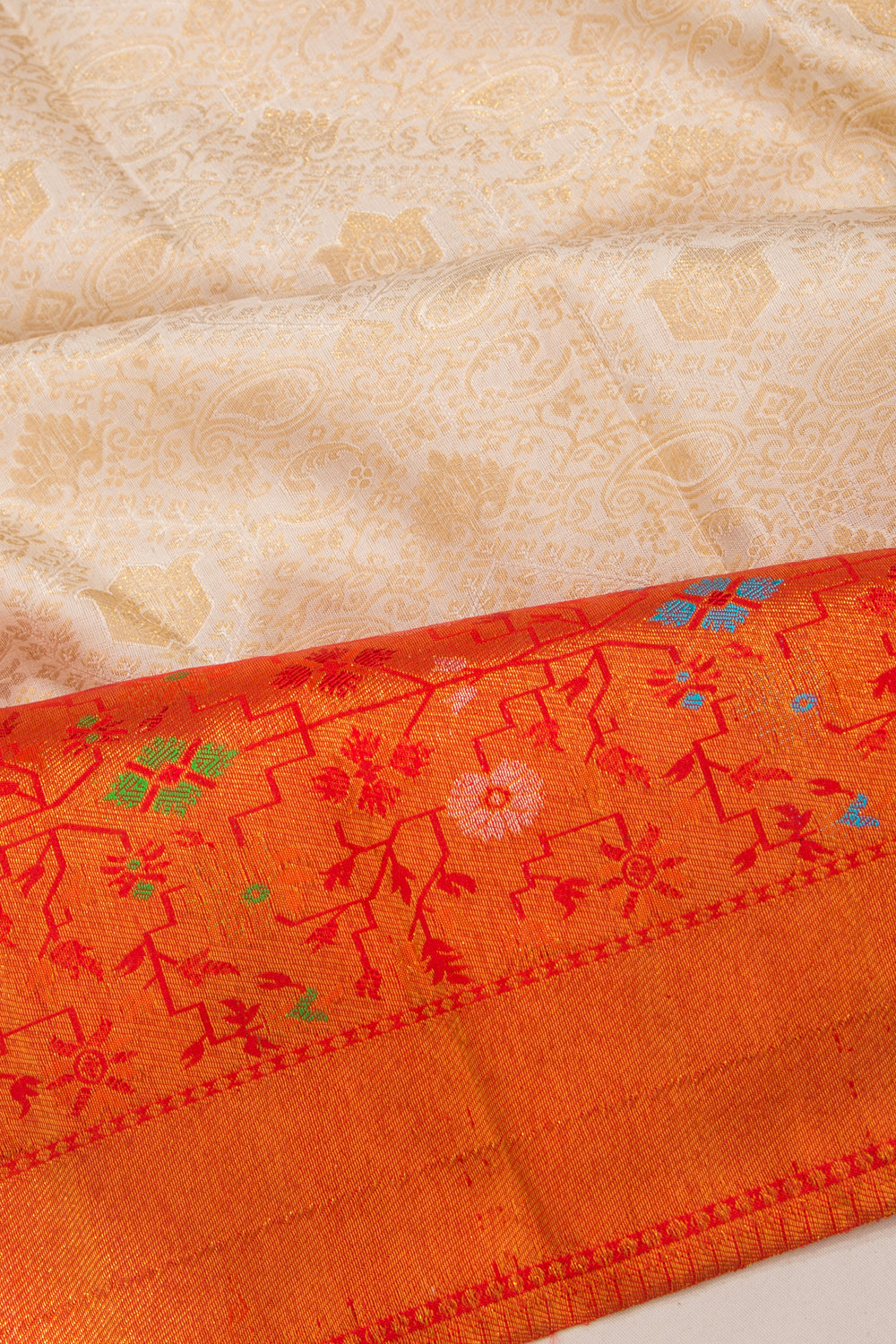 Kanchipuram Silk Brocade Cream Saree
