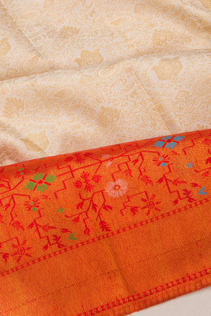 Kanchipuram Silk Brocade Cream Saree