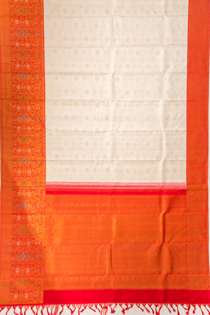 Kanchipuram Silk Brocade Cream Saree