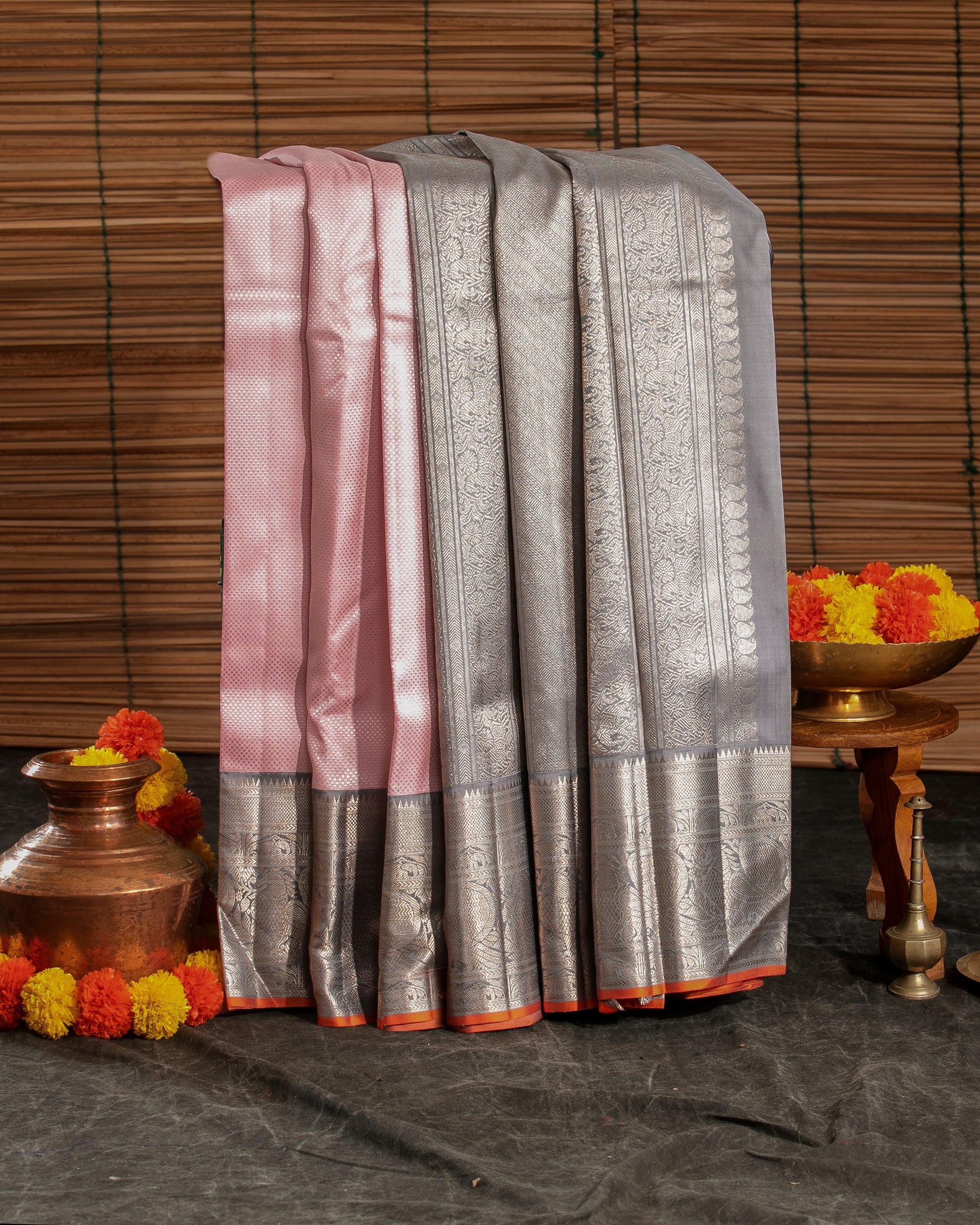 Kanchipuram Silk Brocade Pastel Pink Saree