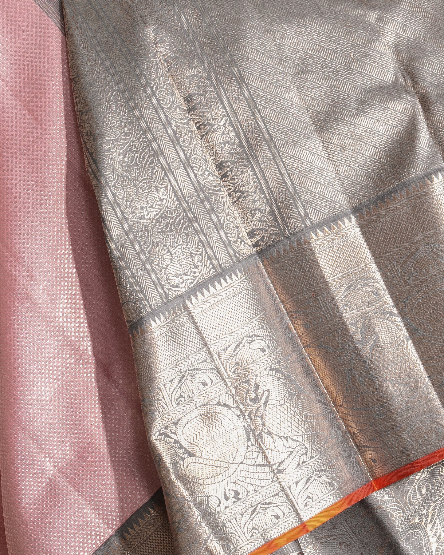 Kanchipuram Silk Brocade Pastel Pink Saree