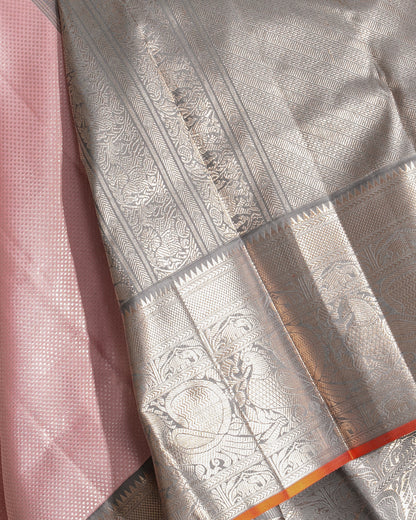 Kanchipuram Silk Brocade Pastel Pink Saree
