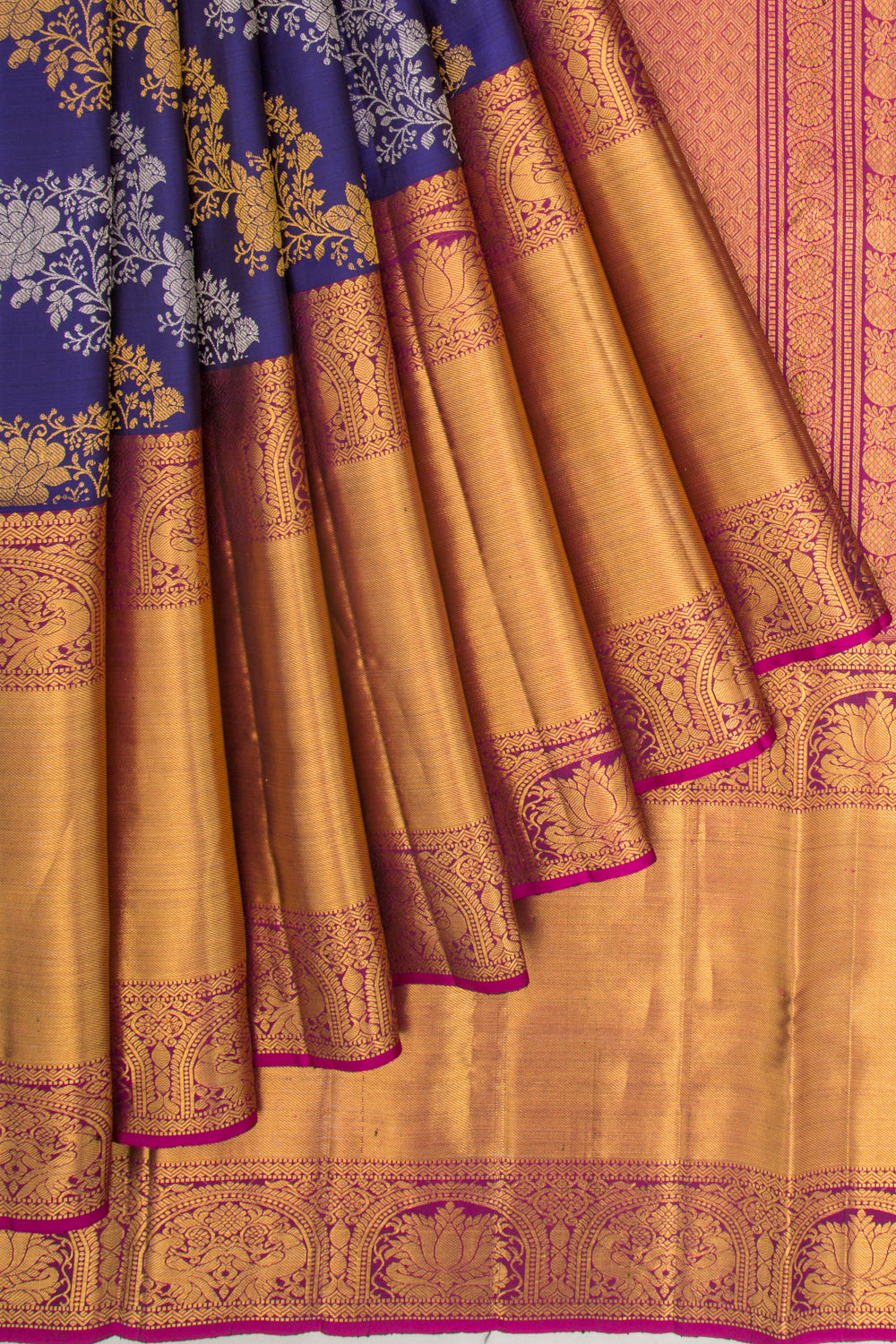 Kanchipuram Silk Jaal Dark Blue Saree