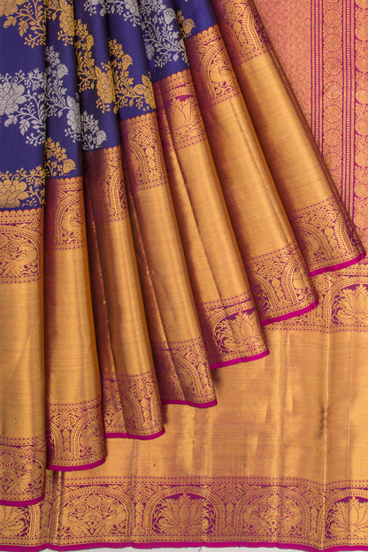 Kanchipuram Silk Brocade Dark Blue Saree