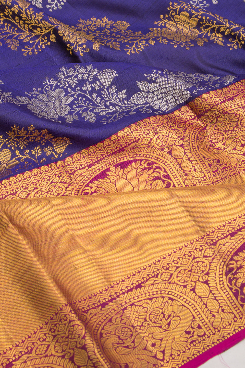 Kanchipuram Silk Jaal Dark Blue Saree