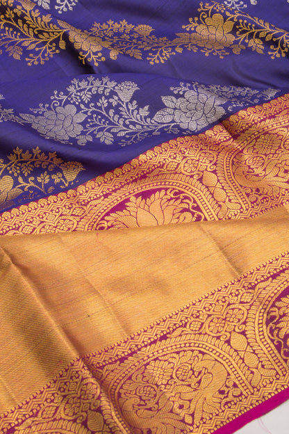 Kanchipuram Silk Jaal Dark Blue Saree