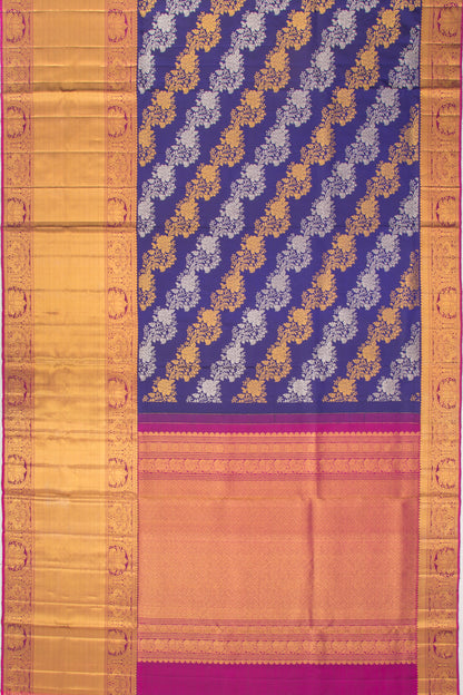 Kanchipuram Silk Brocade Dark Blue Saree