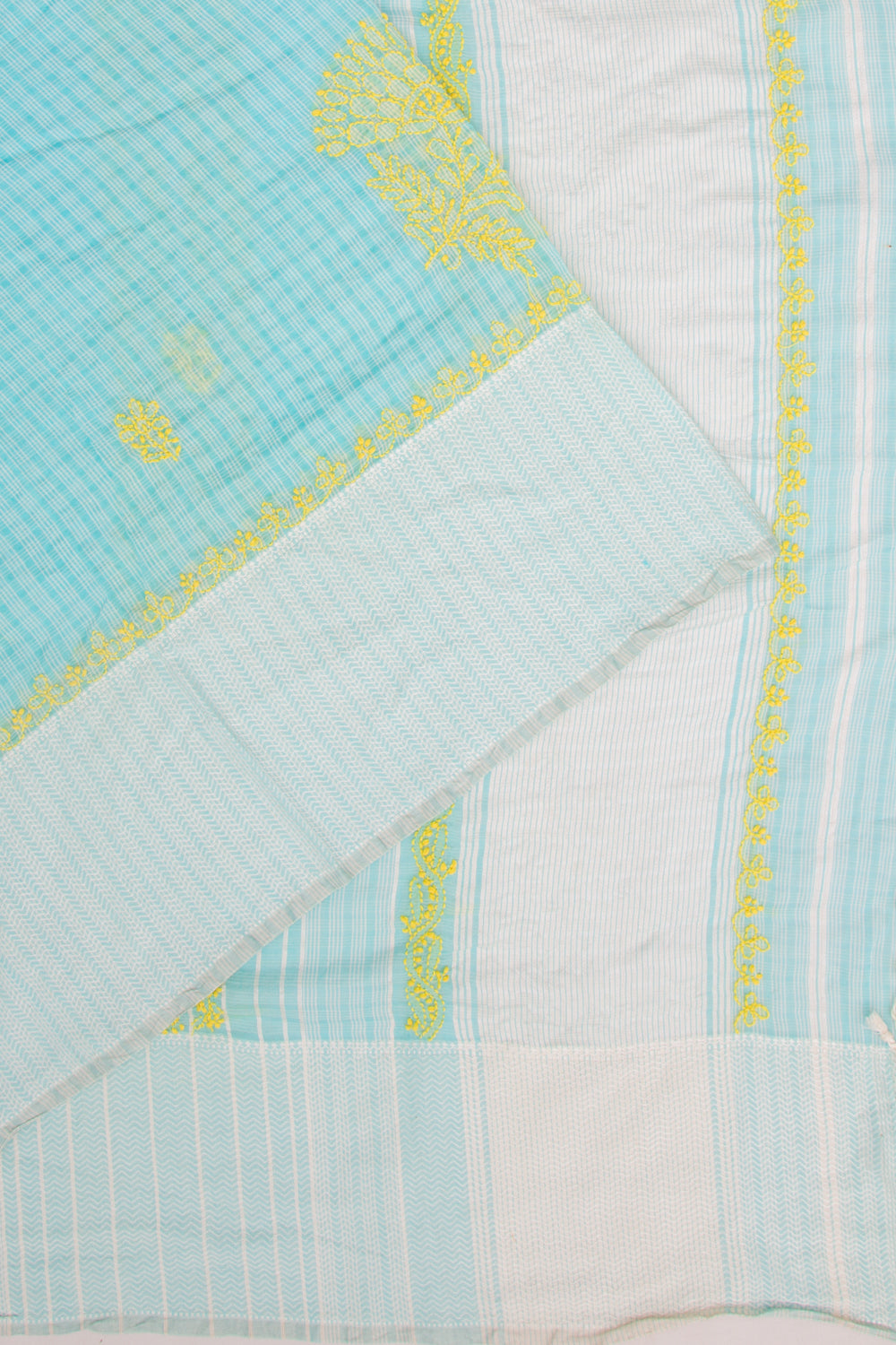Maheshwari Silk Checks And Chikankari Butta Sky Blue Saree
