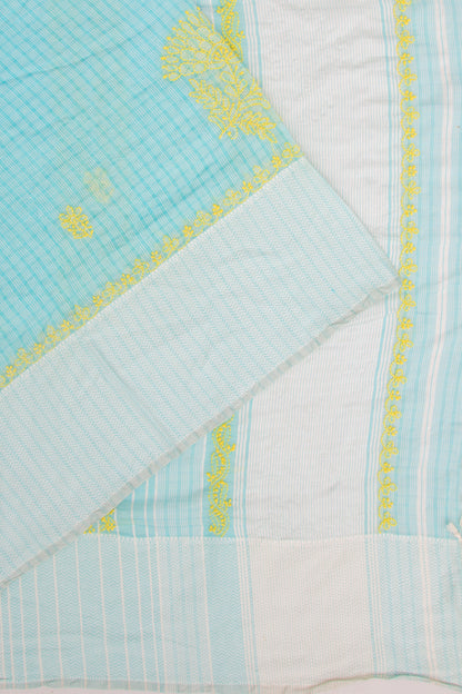 Maheshwari Silk Checks And Chikankari Butta Sky Blue Saree