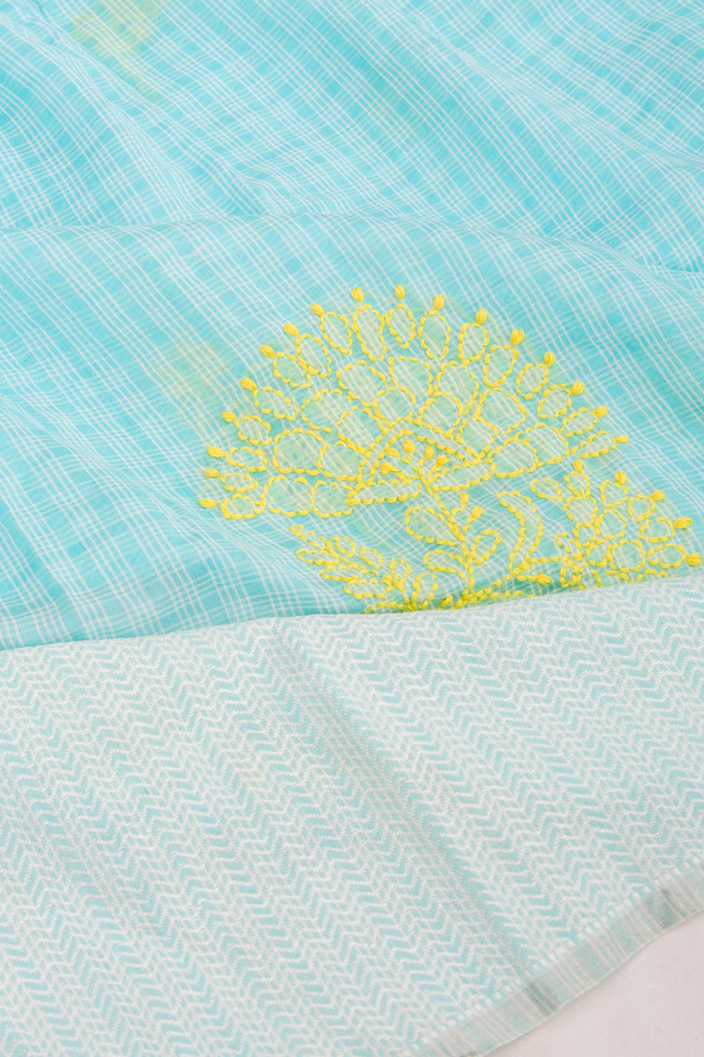Maheshwari Silk Checks And Chikankari Butta Sky Blue Saree